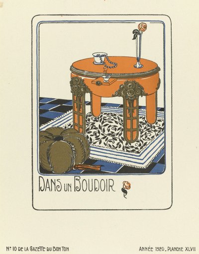 Advertisement for "In a Boudoir", published 1920 by French School