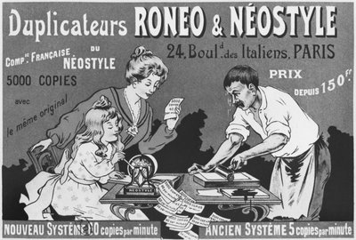 Advertisement for Roneo and Neostyle duplicators by French School