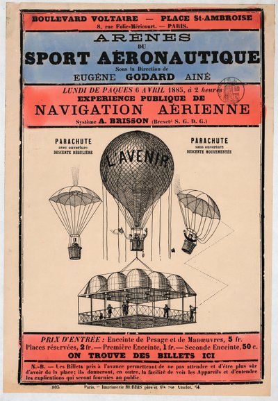 Aeronautics Exhibition to be held in Paris in 1885 under the direction of Eugene Godard, pb. 1885 by French School