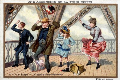 An Ascent of the Eiffel Tower: On the 2nd Floor, a Refreshing Zephyr - Chromo. Liébig, Early 20th Century by French School