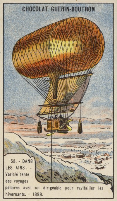 Anthony Varicle flying his dirigible airship to Alaska to resupply overwintering gold prospectors by French School