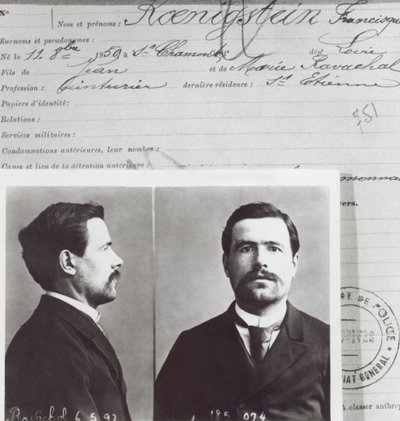 Anthropometric form of Francois Claudius Koenigstein, so-called Ravachol by French School