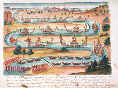 Arrival of the French Ambassadors to Siam, from an account of the Jesuits in Siam, 1688 by French School