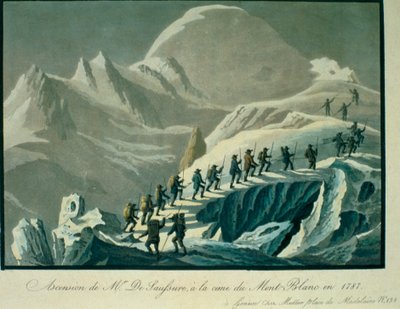 Ascent of Mr. De Saussure to the Summit of Mont Blanc in 1787, from A Narrative of an Ascent to the Summit of Mont Blanc by Charles Fellows, published 1827 by French School