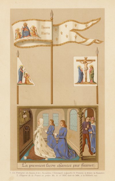 Banners of Joan of Arc and allegory of France at prayer by French School