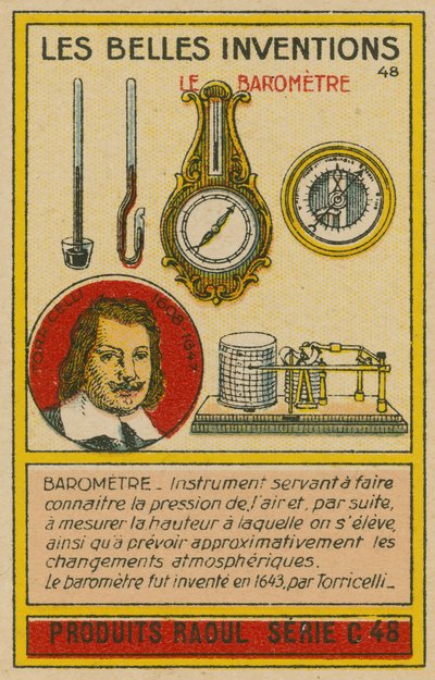 Beautiful inventions card, barometers by French School
