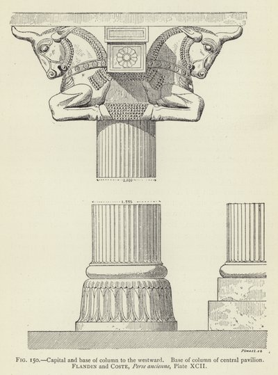 Capital and Base of Column to the Westward, Base of Column of Central Pavilion by French School