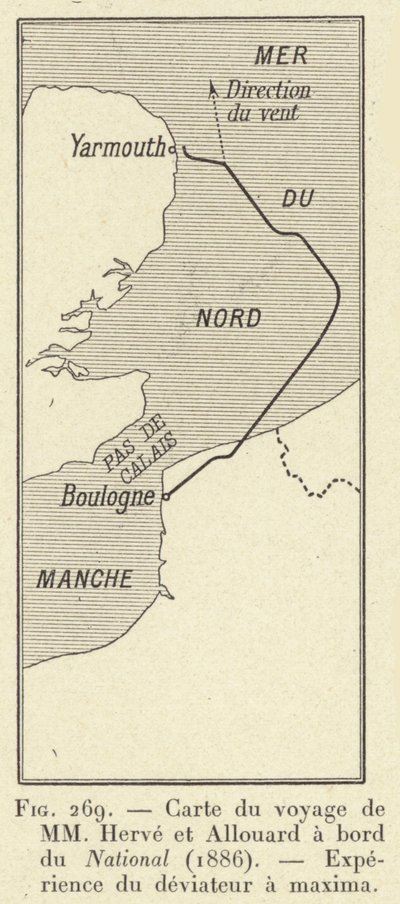 Map of the Journey of MM Herve and Allouard aboard the National (1886), Experiment of the Maxima Deflector by French School