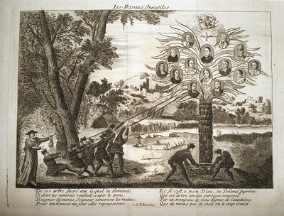 Cartoon depicting Jesuits trying to pull down the Tree of Jansenism by French School