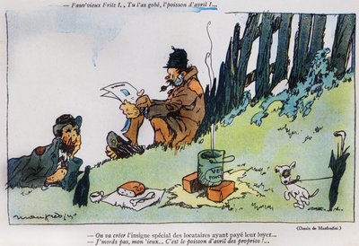 Cartoon depicting two tramps, from the April Fools Day edition of La Baionette magazine, 29 March 1917 by French School