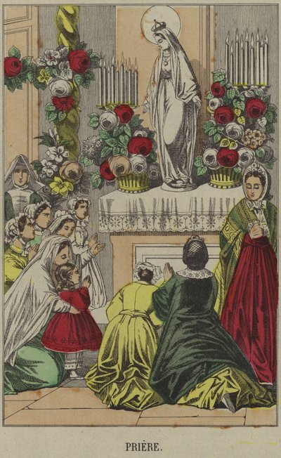 Catholics Praying Before a Statue of the Virgin Mary by French School