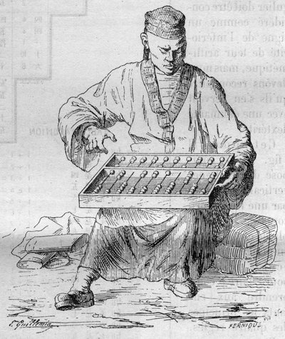 Chinese computation apparatus (abacus). Engraving in 