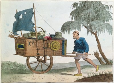 Chinese Peasant with a Wheelbarrow Under Sail by French School