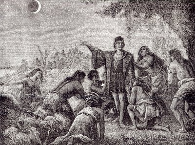 Christopher Columbus predicting the eclipse of the moon to the inhabitants of Jamaica in 1504 by French School