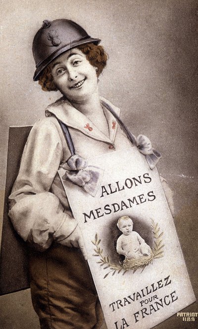 Come Ladies Work for France (incitement to birth), postcard, c.1918 by French School