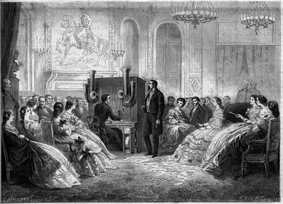Concert of piano electromotor orchestra, by its inventor J.B. Schalkenbach, in the presence of Napoleon III and Impress Eugenie de Montijo. Palais de Saint Cloud by French School