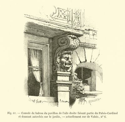 Balcony console of the pavilion of the right wing, part of the Palais-Cardinal, formerly overlooking the garden, now rue de Valois, no 6 by French School