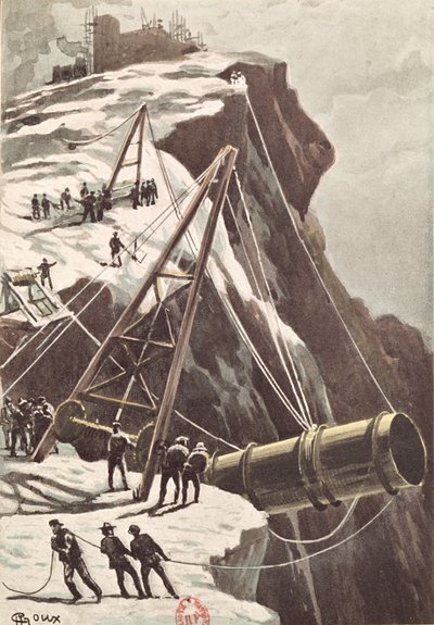 Construction of a rocket launching cannon, from From the Earth to the Moon by Jules Verne published in 1865 by French School