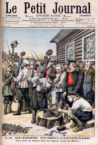 Convicts in Siberia Being Conscripted to Fight in the Russo-Japanese War. Illustration for Le Petit Journal, 27 August 1905 by French School