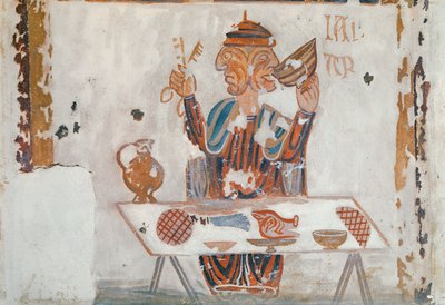 Copy of a medieval original depicting January, from the Occupations of the Months, from the Chapelle de Pritz, Laval by French School