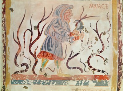 Copy of a medieval original depicting March, from the Occupations of the Months, from the Chapelle de Pritz, Laval by French School