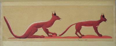 Copy of an original ancient Egyptian wall painting depicting two wild cats by French School