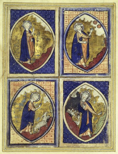 Creation of the firmament, creation of the sun and of the moon, creation of the animals, creation of the birds, late 13th century by French School