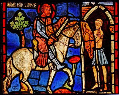 St Martin dividing his cloak (ex Varennes-Jarcy - originally from the Abbey de Gercy?) by French School