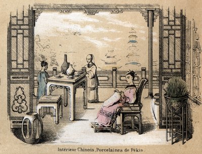 Description of the various stages of manufacture and uses of clay: a Chinese interior with Pekin porcelain. Plate 