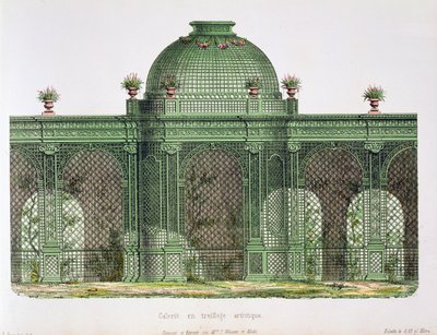 Design for an arcaded trelliswork gallery with a central dome, published for the Bureau de Moniteur des Menusiers, Paris by French School
