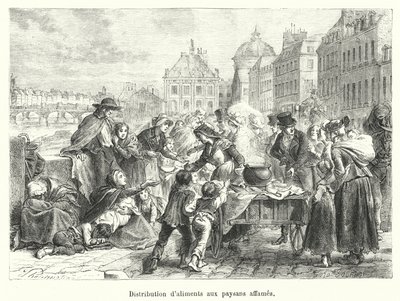 Distribution of Food to Starving Peasants (engraving) by French School