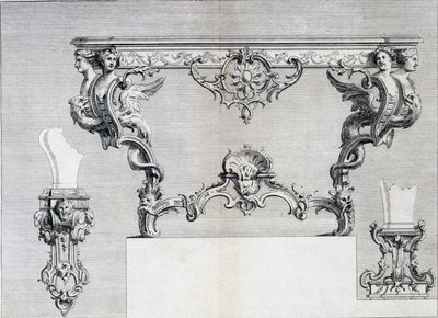 Double branched candlestick with rococo and classical elements, from a pattern book of Neo-classical metalwork designs put together by Duhamel, c.1770s-80s by French School