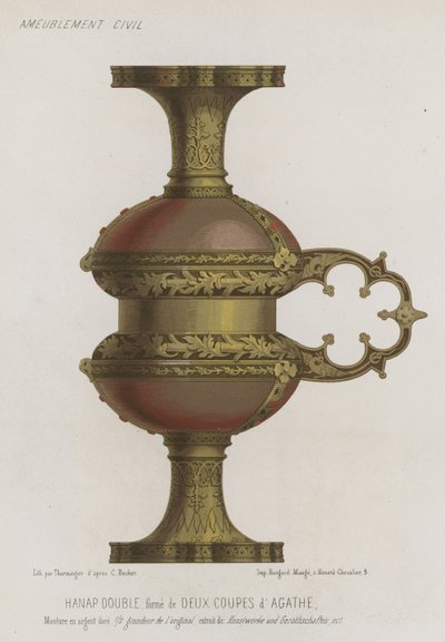 Double goblet formed from two agate cups by French School
