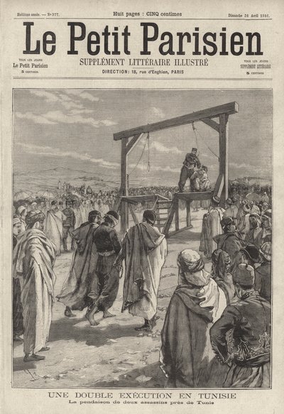 Execution by hanging of two assassins near Tunis, Tunisia by French School