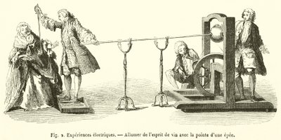 Electrical Experiments, Lighting Alcohol with the Tip of a Sword (engraving) by French School