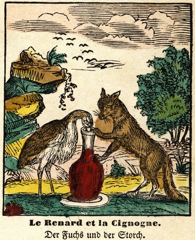 Fables of La Fontaine: The Fox and the Stork. Image of Epinal, First Half of the 19th Century by French School