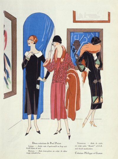 Fashion designs for visitors to art galleries by Paul Poiret and Philippe et Gaston, from the magazine Art, Gout, Beaute, 1925 by French School