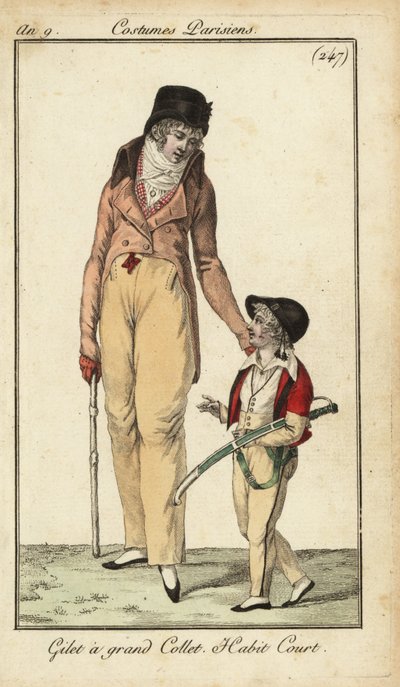 Fashionable gentleman or Incroyable with cudgel, Paris by French School
