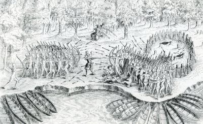 Fighting of Hurons, from Voyage de Champlain by Samuel de Champlain by French School
