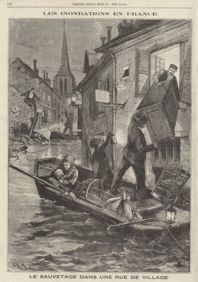 Floods in France: Residents of a Village Using a Boat to Rescue Their Possessions from Their Flooded House by French School