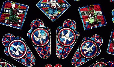 Four doves, detail (north rose window) by French School