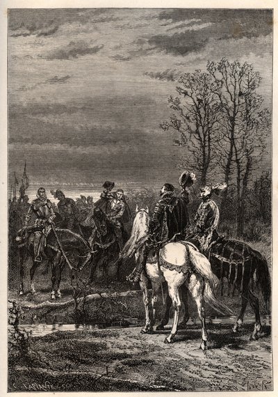French Religious Wars - October 1569 War of Religion - The Talks preceding the Battle of Moncontour (Henri, Duke of Anjou future Henry III and Gaspard II of Coligny - The Battle of Moncontour (October 1569) - engraving from 