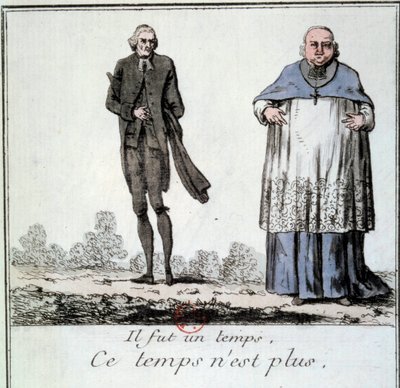 French Revolution: Cartoon on the disappearance of the privileges of the clergy representing a lean priest and a corpulent and fat bishop from the time of the Old Regime by French School