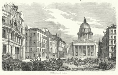 French Army Troops Attacking Insurgents Occupying the Pantheon, Paris, 24 June 1848 (engraving) by French School