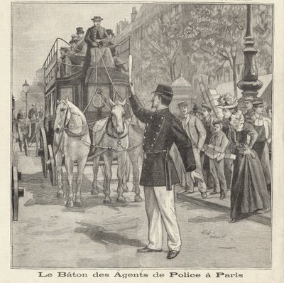 French policeman using his baton to direct traffic on the streets of Paris by French School