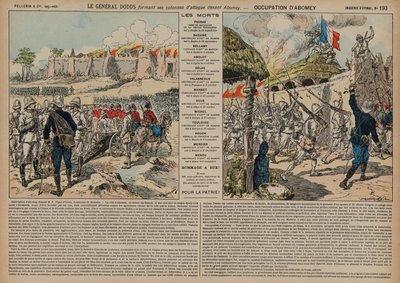 French troops commanded by General Alfred-Amedee Dodds attacking Abomey, Dahomey, Second Franco-Dahomean War by French School