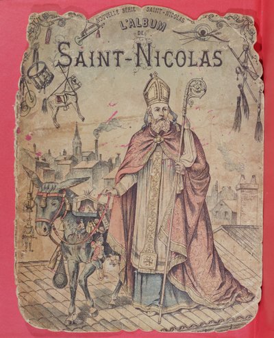 Front cover of a picture album depicting St. Nicholas bringing presents to the children, late 19th century by French School