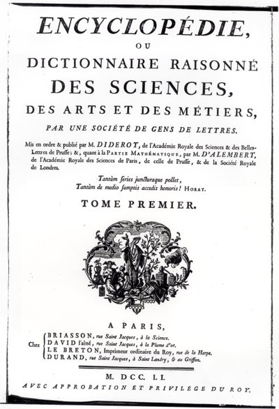 Frontispiece to The Encyclopedia of Science, Art and Engineering by Denis Diderot (1713-84) Published in Paris, 1751 by French School