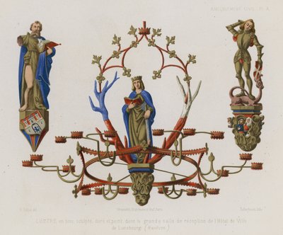 Gilded and Painted Wooden Chandelier in the Large Reception Room of City Hall in Luneburg by French School