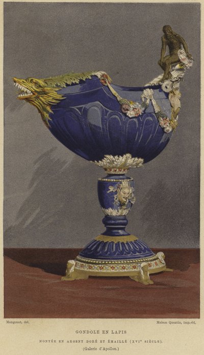 Gondola-Shaped Lapis Lazuli Cup Mounted in Gilded and Enamelled Silver, 16th Century by French School